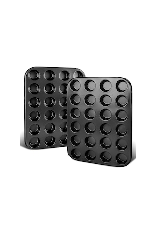 Xurunkeji 2'li Premium Yapışmaz Fırın Kabı 24 Bardaklık Mini Muffin Kalıbı, Bulaşık Makinesinde Yıkanabilir Siyah