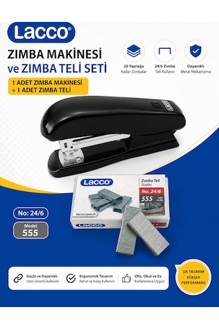 Lacco 24/6 Zımba Makinesi Ve Zımba Teli Seti 1 Zımba Makinesi 1 Kutu 24/6 Zımba Teli Dayanıklı Metal Mekanizma