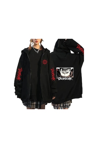 Tarzsokak Berserk Anime Fermuarlı Hoodie Model 101 12284 Siyah