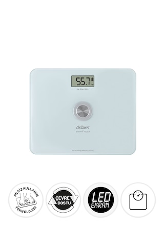 Arzum AR5126 Stayfit Touch Cam Beyaz Baskül, Pilsiz Kullanım, 180 Kg’a Kadar Ölçüm Kapasitesi, Beyaz