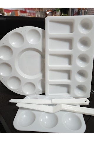 Giorgione 5li Palet Seti 3 Palet+2 Spatula Beyaz Sert Plastik Kolay Temizlenebilen Malzeme