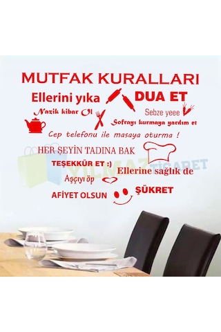 Mutfak Kuralları Mutfak Sticker Dekor Etiket Yapıştırma Çıkartma