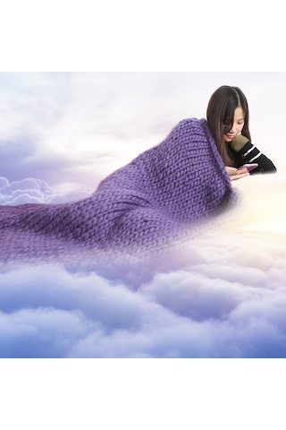 Lemestar El Dokuma Kalın İpi Kumaş, Yumuşak Bebek Koltuk Battaniyesi, Mor Renk, 60x60 Cm Diğer