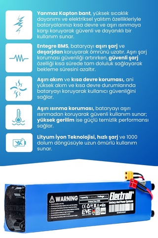 Ttec Boost Uyumlu Batarya Standart Kapasite 36v 10.400mah Elektrikli Scooter Bataryası Mavi