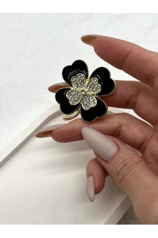 Best Price 34 Taşlı Şık Kısa Yonca Çiçeği Broş 178626468 Siyah