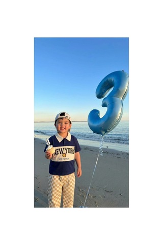 Poala Kids Damalı Balloon Jeans Bej