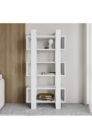Milano Kitaplık, Raflı Kitaplık, Kütüphane, Çalışma Odası, Ev-ofis, Beyaz - Beyaz Beyaz