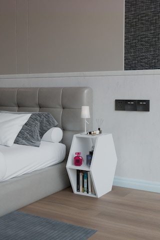 Alpa Ev Mobilya Altıgen Komodin, Modern Başucu Sehpası, Dekoratif Raflı Komodin Kitaplık Beyaz