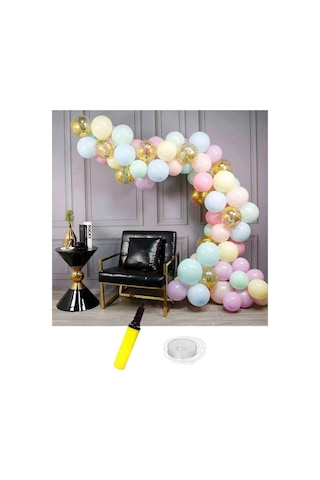 Makaron Ve Altın Konfetili Şeffaf Doğum Günü Balon Zincir Seti 63