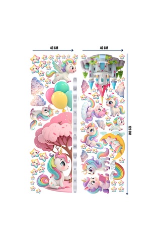 Unicorn Temalı Boy Ölçerli Duvar Sticker Seti - Çocuk Odası Duvar Dekoru, Mat Pvc, Sökülebilir, Boy Ölçer Sku: Smgstk8577edce94