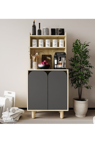 Parma 2 Kapaklı Mutfak Dolap, Kahve Köşesi, Çok Amaçlı Dolap Safir Meşe-antrasit