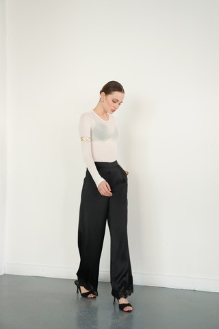 Verymoda Paçası Dantelli Saten Pantolon D2969 Siyah