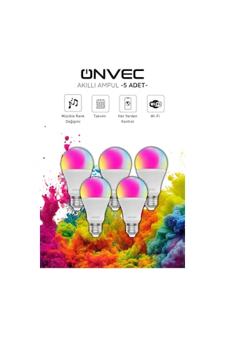 Onvec Wifi+Bluetooth Destekli 9w Rgb 5 Adet Akıllı Ampul Tuya Rgb Onvec Wifi+Bluetooth Destekli 9w Rgb 5 Adet Akıllı Ampul Tuya Rgb