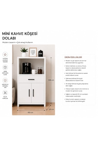 Mini Kahve Köşesi Dolabı Beyaz