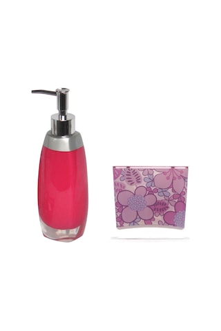 SIVI SABUNLUK,DİŞ FIRÇALIK 2 Lİ BANYO SETİ,GRİ PEMBE VE ÇİÇEKLİ Gri - Pembe