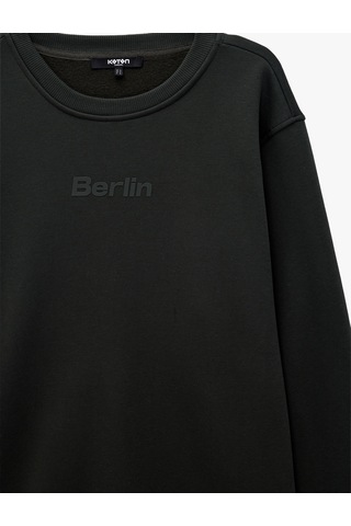 Koton Üç İplik Şardonlu Regular Fit Baskılı Bisiklet Yaka Uzun Kollu Sweatshirt Haki 7wam70037mk