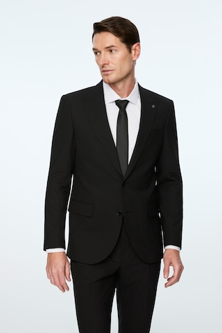 Morven Erkek Siyah Poliviskon Basic Düz Slim Fit Sivri Yaka Takım Elbise 26mc001061001 Siyah