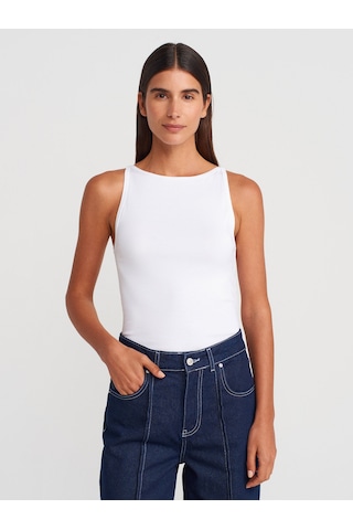 Dilvin 21048 Halter Yaka Top-beyaz Beyaz
