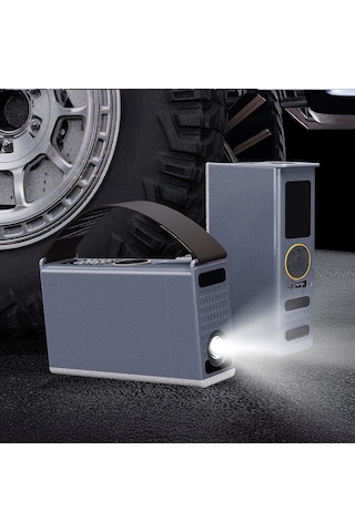 Lenyes Lcı205 Ledli Araç Akü Acil Durum Takviye Güç Kaynağı Ve Hava Kompresörü 12v 100w 7200mah Gri