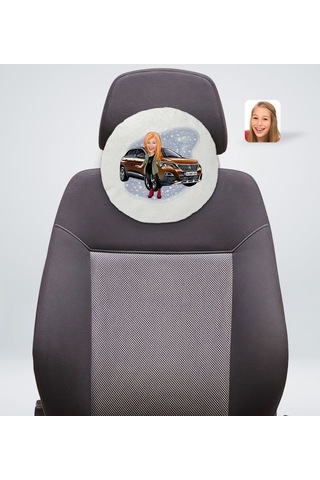 Kişiye Özel Plakalı Kadın Peugeot 3008 Karikatürlü Yuvarlak Araç (503989106)