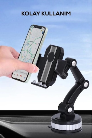 Araç İçi Telefon Tutucu Teleskopik 360 Derece Dönebilen Vantuzlu Yapışkanlı Telefon Tutucu Standlı Tutucu