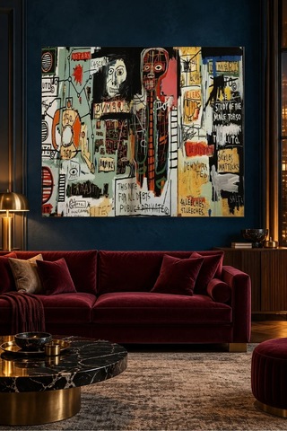 Fida Basquiat Notary Grafiti Kolajı Canvas Tablo Çok Renkli