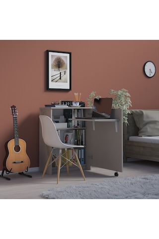Asra Trend Fonksiyonel Kitaplık MD002 %100 MDF Katlanır Çalışma Masası Kül Gri