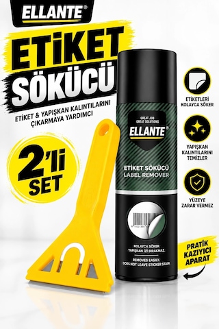 Etiket Sökücü Sprey + Sarı Kazıyıcı Aparat 2 Li Set Yapışkan Ve Etiket Kalıntısı Temizleme Seti