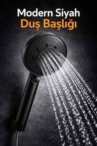 Lüx Premium Jaguar Fonksiyonlu Duş Başlığı Siyah