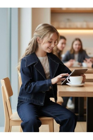Zekids Kız Çocuk Modern Fit Denim Blazer Ceket-16397 Çok Renkli