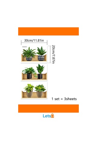 Raflı Bitki Tasarımlı Yapışkanlı Sticker 20x30 Cm 3 Adet Çok Renkli