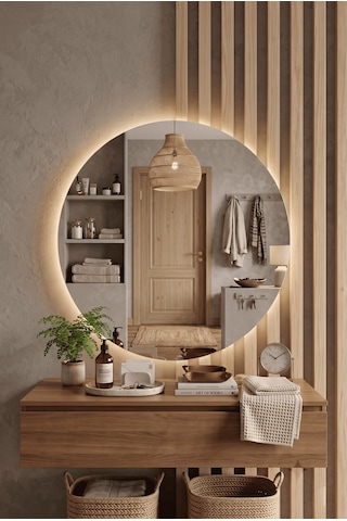 Robin Home Led'li Ayna Dresuar Banyo Lavabo Hol Antre Aynası 60cm Çap Gün Işığı