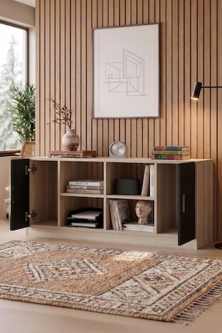 Yurudesign Vario F Ofis Kapaklı Kitaplık Dolap Meşe-Siyah