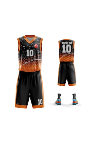 Basketbol Forması Turuncu & Siyah Model B2402 - Kişiye Özel İsim Ve Numara Yazılabilir Dijital Baskı Turuncu