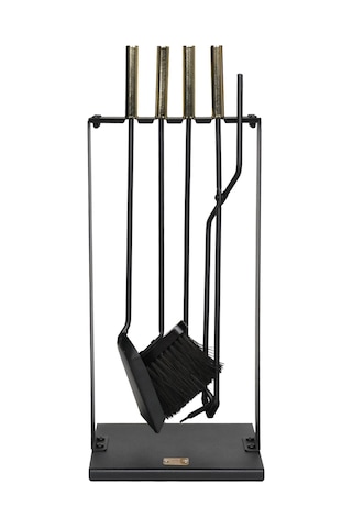 5 Li Lüx Ithal Askı Standlı Gold Saplı Şömine - Soba Maşa Takımı Aksesuar Seti