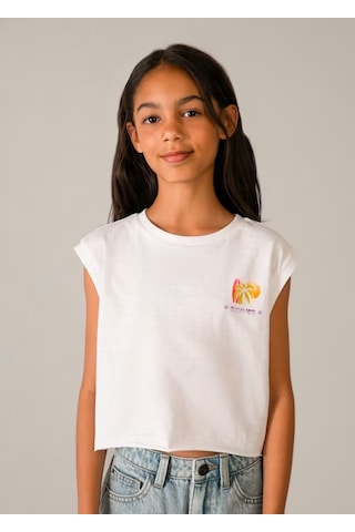 Mayoral Baskılı Kolsuz Kız Çocuk T-shirt 6014 Beyaz