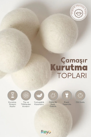 Yün Çamaşır Kurutma Makinası Topu 3 Adet Xl %100 Organik Renkli