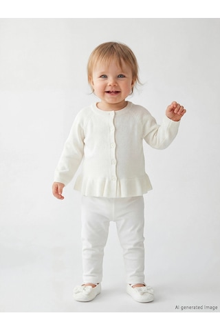 LC Waikiki Lcw Baby Ekru Bisiklet Yaka Kız Bebek Triko Hırka Cream