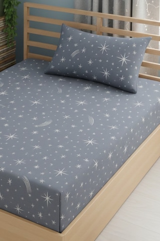Yıldız Desenli Yastık Kılıflı Tek Kişilik Lastikli Çarşaf Takımı 100x200 Cm Çarşaf+yastık Kılıfı Gri