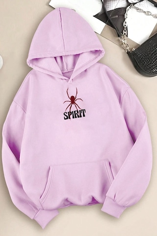 Uyguntarz Unisex Cartoon Face Siyah Beyaz Hoodie Lila