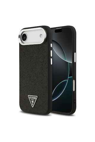 Apple Uyumlu iPhone 17 Air Kılıf Guess Lisanslı M-safeli Metal Kamera Çerçeveli Üçgen Logolu Glitter Siyah Siyah