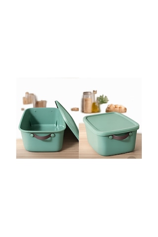 3 Adet 15 Litre Çok Amaçlı Düzenleyici Kapaklı Kutu, Dekoratif Saklama Kutusu, 35x25x22cm Yeşil