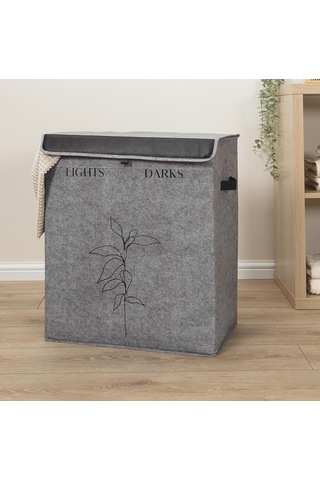 Pazar Kapısı Felted Deri Detaylı Lüks Keçe 2 Gözlü Çamaşır Sepeti 2 Gözlü Sku: Smg8690010194633 40 x 19