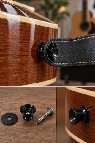 Midex Pm1-4x Siyah Plastik Gitar Askı Pimi Vidalı Omuz Askısı Bağlantı Aparatı 4'lü