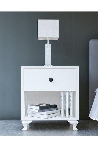 Gm 023 Beyaz Düğme Kulplu Komodin