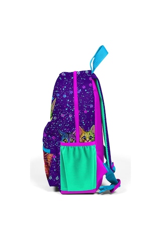 Minik Yuva Sırt Çantası Mor Pembe Kedi Desenli İki Bölmeli 23532