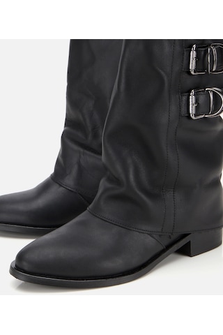 Hotiç Kadın Deri Siyah Tokalı Kırışık Görünümlü Kovboy/western Düz Bot 01boh315750a100 01boh315750a100 Siyah