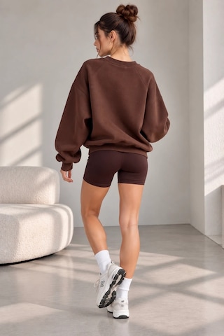 Bbbutikbasic Kadın Şardonlu 3 İplik Kısa Reglan Kol Sweatshirt My3535 Kahverengi