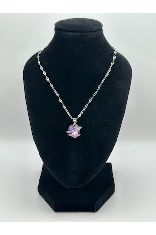 Arnes Jewelry Çelik Zirkon Taşlı Kalpli Kolye Gümüş