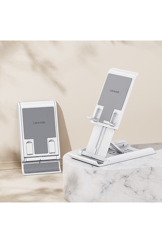 Cbtx Usams Us-zj073 Evrensel Telefon Tablet Masaüstü Standı Çok Açılı Ayarlanabilir Katlanabilir Masaüstü Telefon Tutucu Braketi - Beyaz